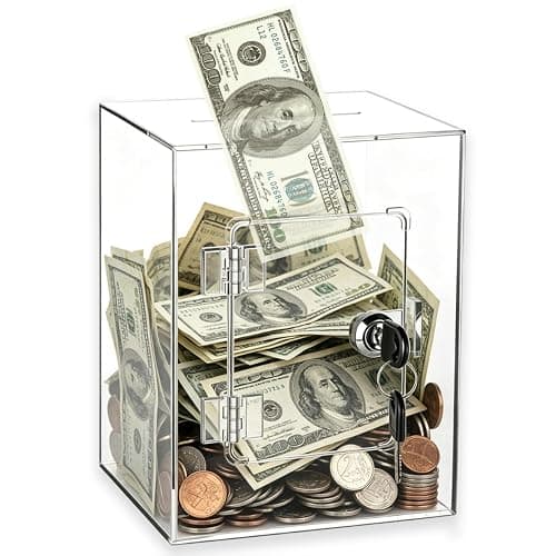 Anvin Acrylic Piggy Bank with Key - Clear Money Saving Bank for Adults & Kids - Secure Lock & Reusable Visual Goal Tracker - Modern Transparent Coin Jar - Image 1