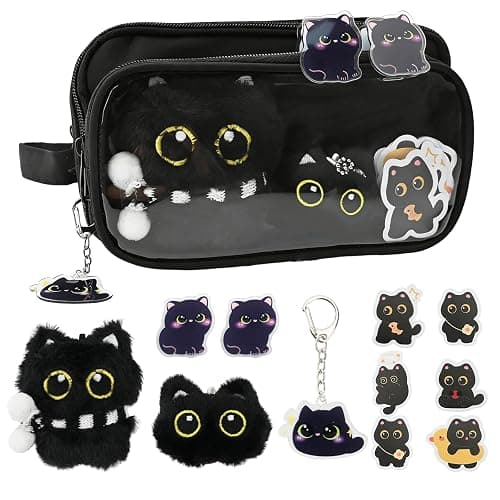 Black Cat Pencil Case,Large Capacity Detachable Multi-Layer Pouch with Zipper,Kawaii Stationery Organiser for School,Office,Kids & Teens,Cute Cats Theme Stationery Gifts for Girls & Boys (Black Cat) - Image 1