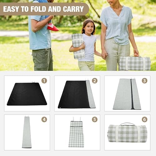Picnic Blankets Outdoor Extra Large - 80"x80" Portable Waterproof Picnic Blanket, Machine Washable 3-Layer Foldable Park Mat with Sandproof Backing for Grass, Hiking, Travel, Concerts, Indoor (Green) thumbnail 4