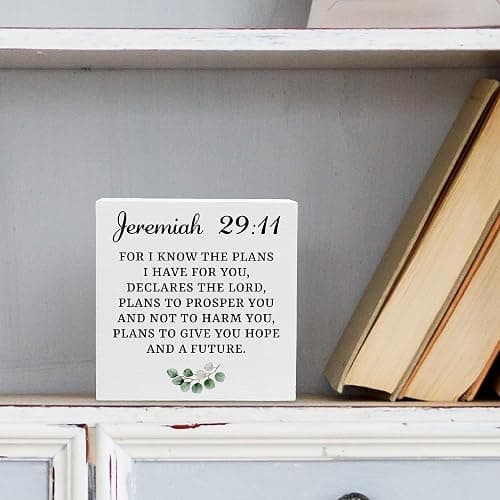 Christian Decor Wood Sign Desk Decor Rustic Motivational Bible Verse Jeremiah 29 11 Wooden Sign for Home Office Living Room Church Kitchen Bedroom Bathroom Table Shelf Religious Gifts -B05 thumbnail 4