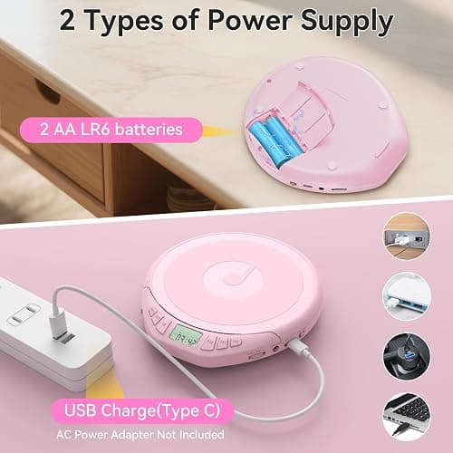 Gueray Portable CD Player with Earphones,CD Discman for Car Home with Anti-Skip Shockproof Protection,Personal CD Music Player with LCD Display Support PROG Memory Function thumbnail 3