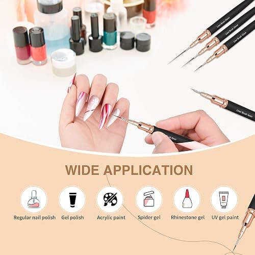 ZEOHBETY Metallic Nail Art Brushes, 5Pcs Nail Art Liner Brushes, Painting Art Design Brush Set Nail Dotting Drawing Tool for Long Lines, Thin Details, Fine Drawing Sizes 4/8/12/20/25mm, Black thumbnail 5