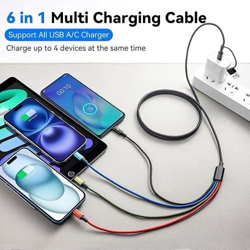 6 in 1 Multiple Charging Cable, 2Pack 6Ft Multi Chargers Cord for All Devices Braided USB A/C to Lightning/Type C/Micro USB Ports Universal Charger Cable for iPhone Series/Samsung/Tablets/PS and More thumbnail 2