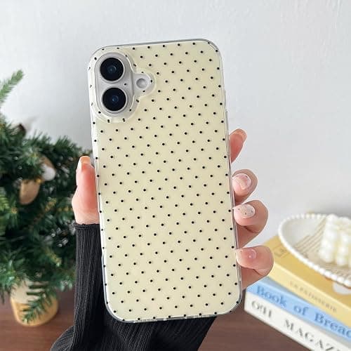 CHEDEMK Compatible with iPhone 16 Case, Fashion Cute Aesthetic Polka Dot Phone Case for Women, Shockproof Slim Soft TPU and Hard PC Protective Phone Cover for iPhone 16 6.1", Yellow thumbnail 3