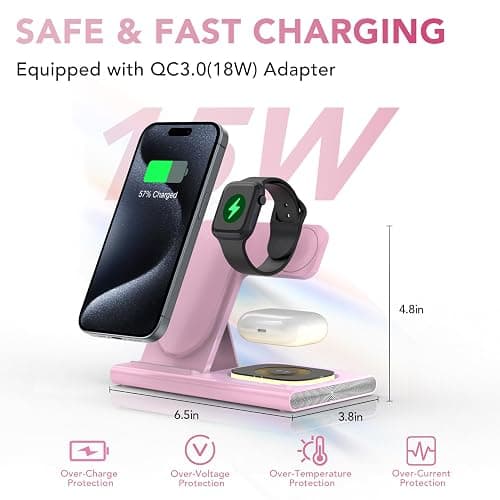 3 in 1 Charging Station for iPhone 17 - Wireless Charger for Apple Devices for iPhone 17 16 15 14 13 12 11 Pro Max - Foldable Wireless Charging Station Dock Stand for Apple Watch Series & AirPods thumbnail 5