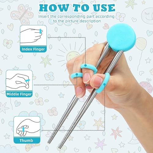 Patelai 2 Pairs Training Chopsticks for Kids, Children Learning Stainless Steel Reusable Metal Chopsticks Helper(Blue, Pink) thumbnail 2