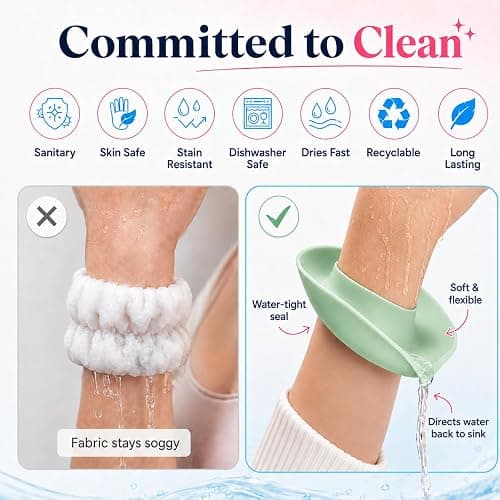 LiquiBands Face Washing Wristbands to Catch Water Drips - Stop Wet Sleeves and Counter Puddles - Silicone Wrist Cuffs for Skincare, Pet Bathing, and Washing Dishes (Sage Green, S/M, 1 Pair) thumbnail 3