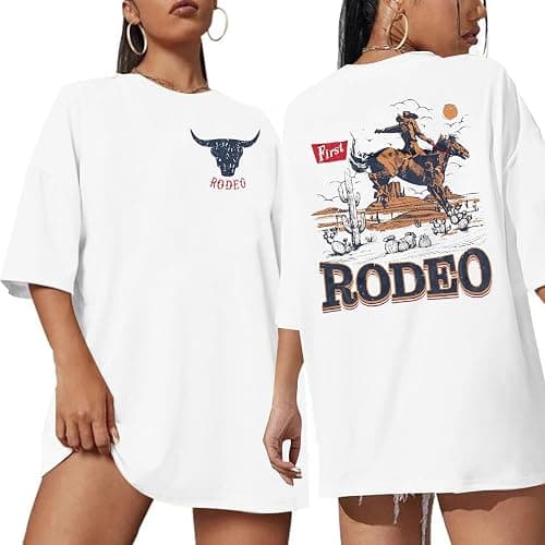 KIDDAD Rodeo Shirts for Women: Cowgirl Outfits Country Concert T Shirts Vintage Cow Skull Graphic Tees Oversized Tops - Image 1