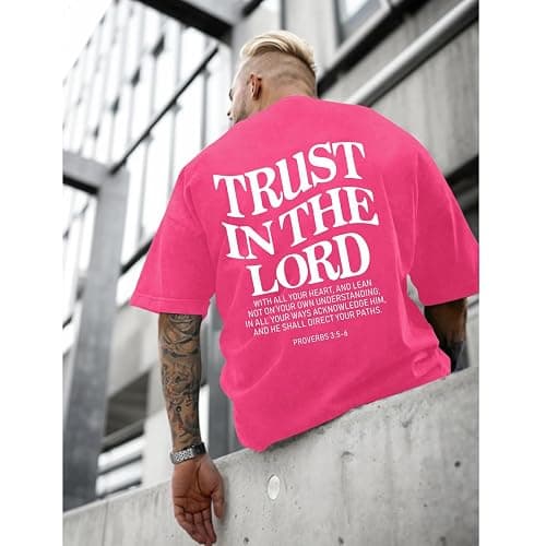 Wrenpies Mens Oversized Christian Shirts God Faith Jesus Religious Tshirts Trust in The Lord Bible Verse Tees Acid Wash Tops thumbnail 3