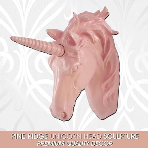 Pine Ridge Pink Unicorn Head Wall Mounted Sculpture Decoration - Faux Taxidermy with Interchangeable Pink Horn Wall Hanging Centerpiece thumbnail 9
