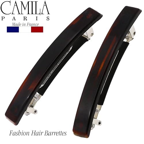Camila Paris AD1/2 French Hair Barrette Clip for Girls, Set of 2 Rubberized Metal Clasp Strong Hold Grip Hair Clips for Women, No Slip Durable Styling Girls Hair Accessories, Made in France thumbnail 3