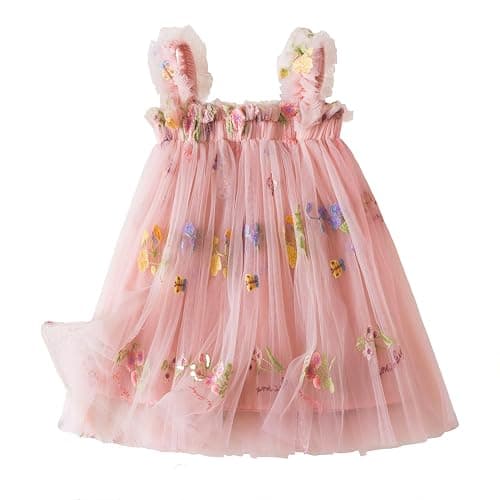 NNJXD Baby Girl Tulle Dress Casual Flower Embroidery Toddler Dresses - Image 1