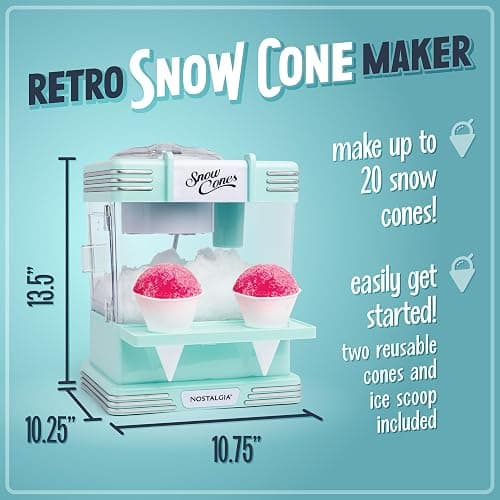 Nostalgia Snow Cone Shaved Ice Machine - Retro Table-Top Slushie Machine Makes 20 Icy Treats - Includes 2 Reusable Plastic Cups & Ice Scoop - Aqua thumbnail 3