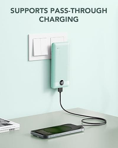 VRURC Portable Charger Built-in Cables and AC Wall Plug, USB C Power Bank 10000mAh, Travel Battery Portable Phone Charger Compact Lightweight External Battery Pack for Smart Phones, Tablets etc-Green thumbnail 2