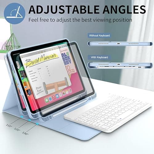 KenKe for iPad(A16) 10th/11th Generation Case with Keyboard (10.9/11 inch) 2022/2025, Soft TPU Back Stand Cover with Pencil Holder, Magnetically Detachable Wireless Bluetooth Keyboard, Sky Blue thumbnail 7