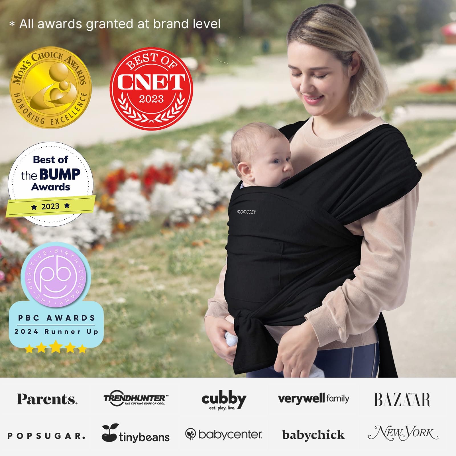 Momcozy Fular Portabebé, Fulares Infantiles Fáciles de Usar, Fular Ligero y Manos Libres, Portabebés Ajustables para Recién Nacidos hasta Niños Pequeños de 3.6-15.8 kg, Negro thumbnail 5