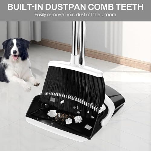 EZKEY Broom and Dustpan Set for Home, 51-in Long Adjustable Handle Angle Broom and Dustpan Combo Set with Dust Pan Teeth to Clean Hair for Home Kitchen Office Lobby Floor Garden (Black&White) thumbnail 6