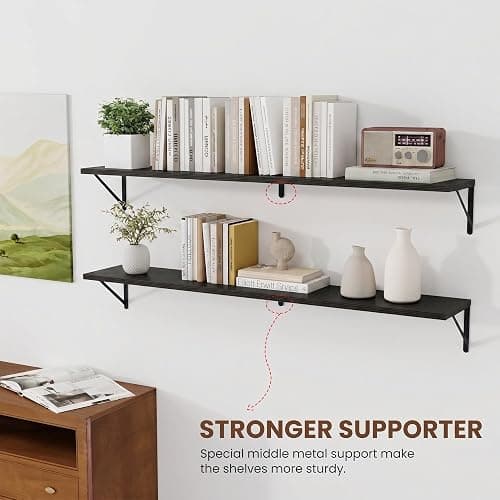 Vivelove Black Deep Floating Shelves for Wall, 48W x 8D Wood Wall Shelves Set of 2, Wide Floating Bookshelf for Living Room, Kitchen, Office, Bedroom and Decor Storage, with Metal Bracket - Black thumbnail 5