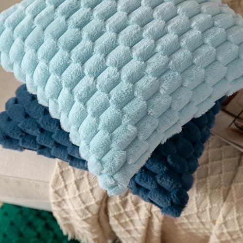 MANDIOO Pack of 2 Light Blue Super Soft Plush Fluffy Decorative Throw Pillow Covers 18x18 inch Faux Fur Wool Velvet Cushion Covers Pillow Cases Couch Sofa Bed Living Room thumbnail 5