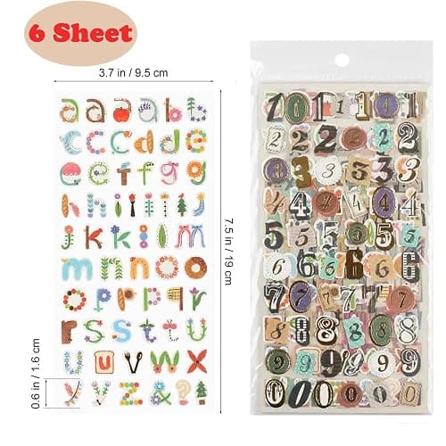 Dmopipp 347PCS Vintage Stickers, 6 Sheet Scrapbook Stickers Graffiti, Cute Vintage Letters Numbers Self Adhesive Decals Scrapbooking Supplies for Diary DIY Art Album Paper Crafts thumbnail 3