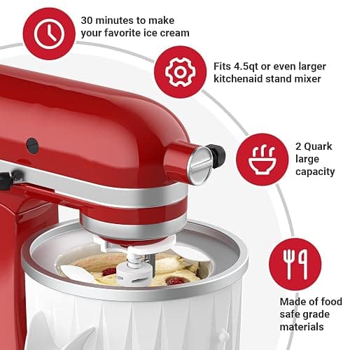 Ice Cream Attachment for KitchenAid Stand Mixer, Compatible with KitchenAid 4.5 Qt and Larger Stand Mixers, 2-Quart Frozen Yogurt - Ice Cream & Sorbet Gelato Maker by GVODE thumbnail 3