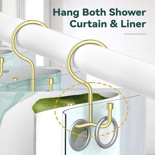 Goowin Shower Curtain Hooks, Shower Curtain Rings, Durable Gold Shower Curtain Hangers, Smooth Glide Double Hook Shower Curtain Hooks, Simple Shower Hooks for Shower Curtain, Gold, 24 Pack-Cylinders thumbnail 5