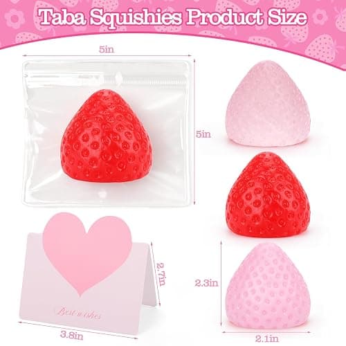 3pcs Strawberry Taba Squishy with Card,Ultra-Soft Stress Relief Squishy Fidget Toys Adults,Small Cute Sensory Squeeze Toys,Fun Kids Enjoy Decompression Toy,Soft and Relaxing Squeezing Toy thumbnail 3