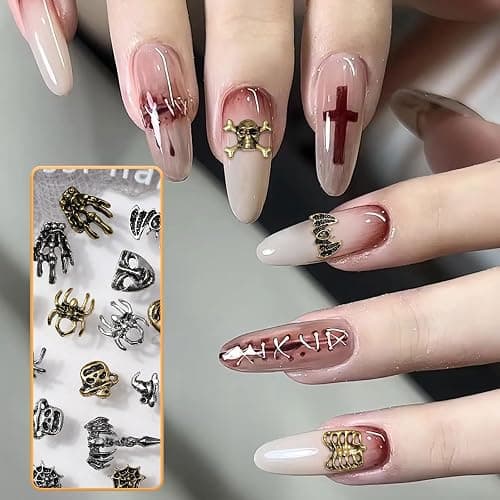 3D Halloween Nail Charms, 75 Pcs Retro Ghost Claws Spider Skull Metal Nail Art Charms Skeleton Pumpkin Nail Gems Rhinestones Nail Accessories for Nail Decorations DIY Crafts (Multi-Colored) thumbnail 4