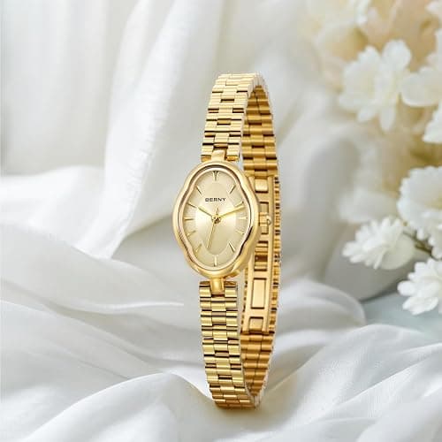 BERNY Gold Watches for Women Dainty Ladies Quartz Watch Vintage Copper Mirrors Shape Japanese Quartz Movement 3ATM Waterproof Fashion Female Wrist Watch Luxury Birthday Gifts thumbnail 7