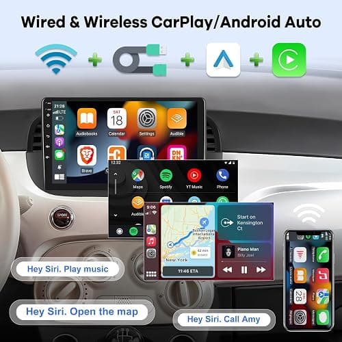 [2G+64G] Radio for Fiat 500 2007-2015, Android Fiat 500 Car Stereo with 9 inch Touch Screen, Wireless Carplay/Android Auto/1080P/Bluetooth/WiFi +AHD Backup Camera thumbnail 5