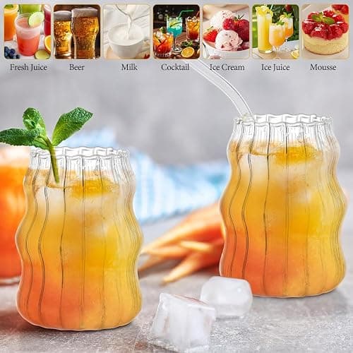 2Pcs 530ML Glass Mugs with Straws - Clear Iced Coffee Cup Matcha Ribbed Wavy Glass Cups Matcha Glasses with Straws Brush & Cup Brush for Ice Coffee Juice Drink Milk Tea Cocktail Wedding Birthday Gift thumbnail 6