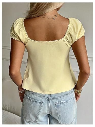 SOLY HUX Women's Square Neck Short Sleeve Peplum Tops Cute Summer Blouse for Teen Girls Babydoll Top T Shirt thumbnail 4