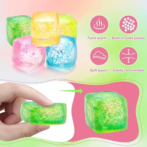 10 Pack Stress Cube Squishy Stress Balls for Adults Kids, Sensory Fidget Toys for Anxiety Stress Relief, Stretchy and Slow Rising Sparkling Malt Sugar Squeeze Toy for Boys Girls Party Favors thumbnail 4