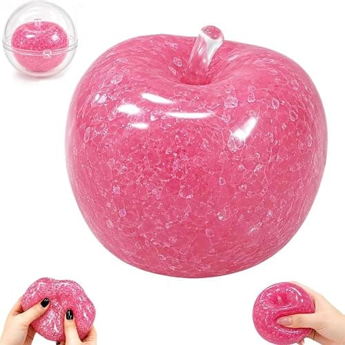 Slushy Apple Squishy, Stress Relief Fidget Toys with Crunchy Sounds, Pink | Soft Squeeze Toys with Slush Inside, Realistic Apple-Shaped, Calm Anxiety, Improve Focus, Gifts for Adults Office Home Travel - Image 1