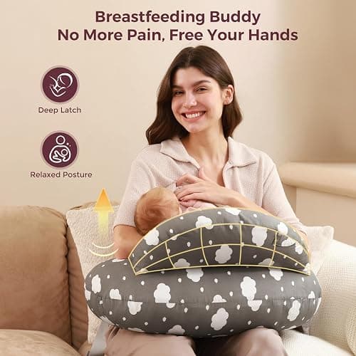 Momcozy Nursing Pillow for Breastfeeding, Original Plus Size Breastfeeding Pillows for More Support for Mom and Baby, with Adjustable Waist Strap and Removable Cotton Cover, Grey thumbnail 3