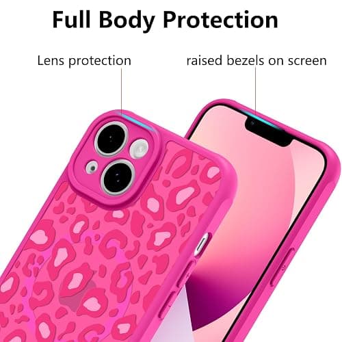 KANGHAR Case for iPhone 13 Hot Pink Leopard Printed Pattern Cute Cheetah [Compatible with Magsafe] Protective Magnetic Case for Girls Women 6.1" thumbnail 3