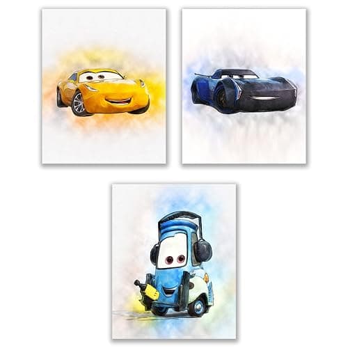 Lot de 9 affiches de film Cars - 20,3 x 25,4 cm - Aquarelle - Lightning McQueen Tow Mater Doc Hudson Jackson Storm Cruz Ramirez thumbnail 6