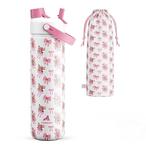 POWCAN 26 oz Insulated Water Bottle with 2-in-1 Straw and Spout Lid, Keep Cold 24H, Leak-Proof, Fits in Car Cup Holder, Stainless Steel Water Bottle for Sports, Travel, Gift, and School (Rosy Bouquet) - Image 1
