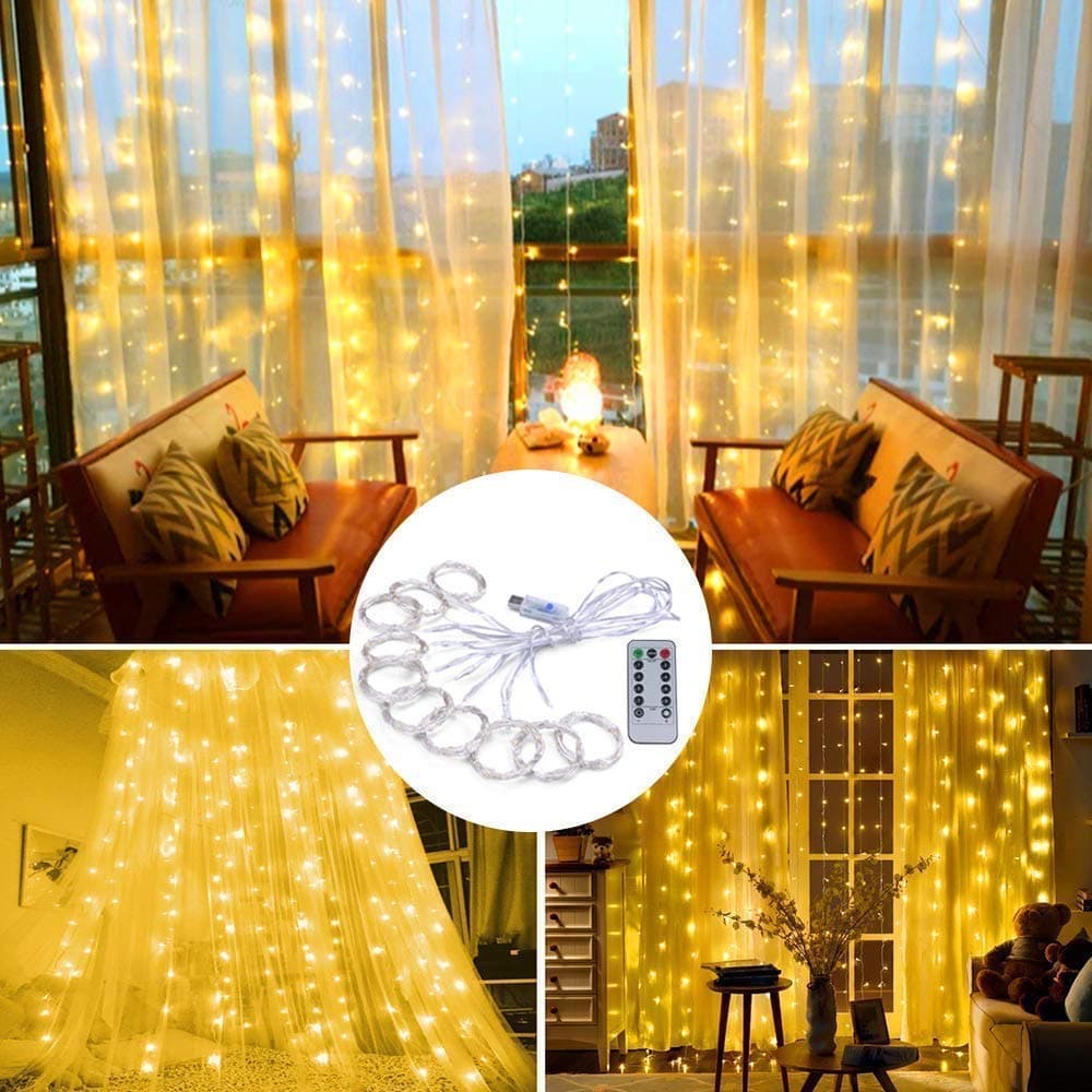 Fairy Curtain Lights, AmazerTec 300 LED Window Curtain String Light Wedding Party Home Garden Bedroom Outdoor Indoor Wall Decorations (Warm White) thumbnail 5