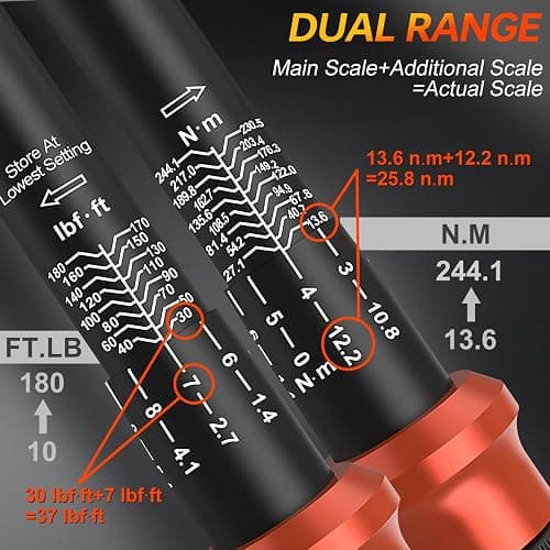 Upgraded Torque Wrench Set 8PCS, 1/4 3/8 1/2 inch Drive Click Torque Wrench, 10-230in.lb, 5-50ft.lb, 10-180ft.lb, 72-Tooth Dual Scale, ±3% Accuracy, 5 Adapters, for Bike, Moto, Car Repair and Maint thumbnail 6