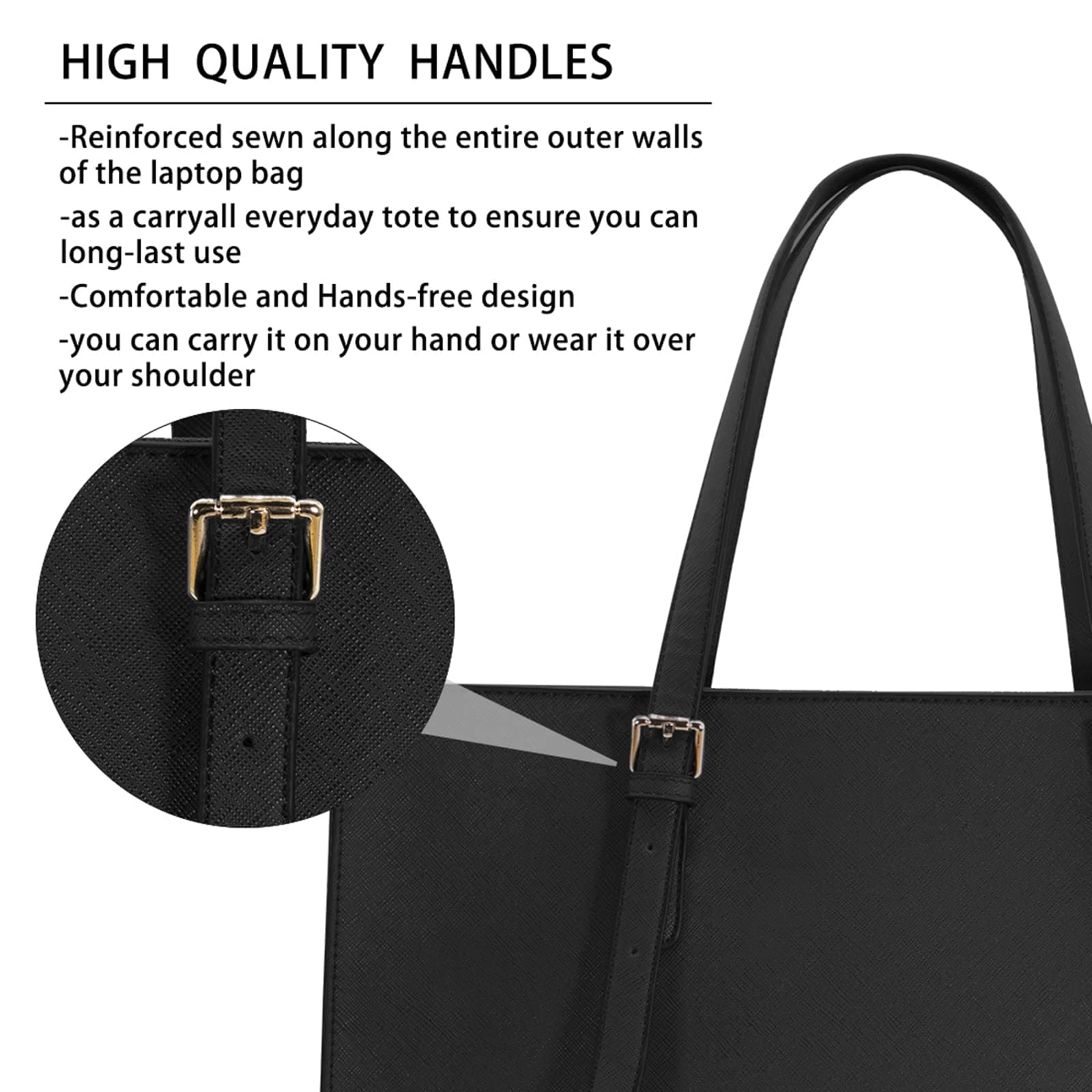 NUBILY Handbag Shopper for Women Large Black Handbag Leather Shoulder Bag Work Bag Large Laptop Business School Bag 39.5cm Black Large thumbnail 5