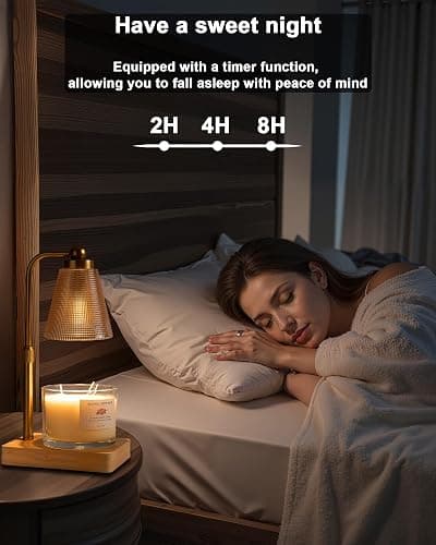 HONGZZI Candle Warmer Lamp with Timer - Adjustable Height & Brightness - Wood Base Glass Shade - 2 Bulbs Included(Square Gold) thumbnail 6