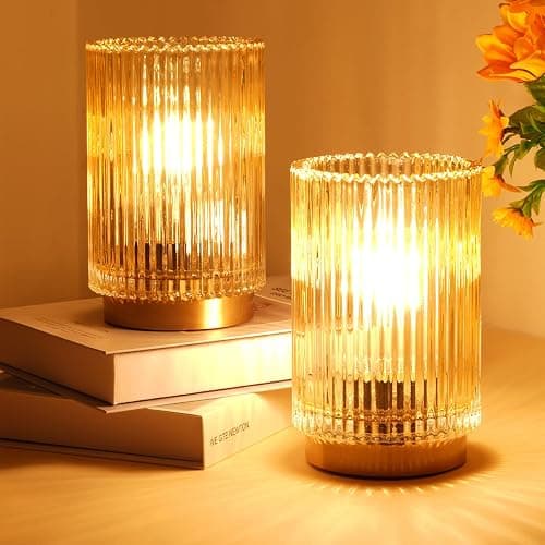 Mirasium Battery Operated Lamp, Cordless Table Lamp with Timer, Desk Bedside Lamps with LED Warm Light, Glass Small Table Lamp for Bedroom, Bathroom, Living Room, Home Decor - Amber thumbnail 7