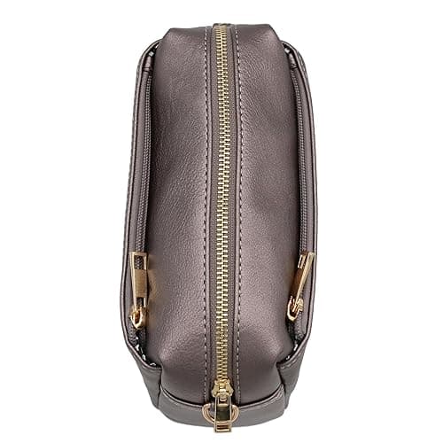 FashionPuzzle Triple Zip Small Crossbody Bag - Pewter (Metallic) thumbnail 4