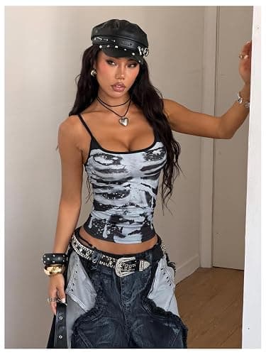 SOLY HUX Women's Gothic Graphic Cami Crop Tops Y2k Skull Print Spaghetti Strap Going Out Summer Camisole thumbnail 3
