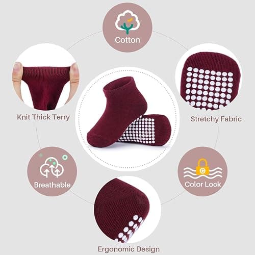 JAKIDAR 12 Pair Baby Toddler Socks Non-Slip Grip Cotton Ankle Socks for Boys Girls Non Skid Soles for Infants Kids thumbnail 4