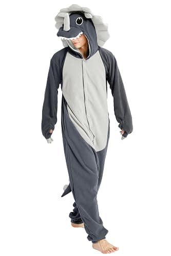 Loiahoer Unisexe Triceratops Onesie Costume Déguisement Dinosaure Combinaison Pyjama,Animaux Carnaval Cosplay Costume de Halloween pour Femmes Hommes - Image 1