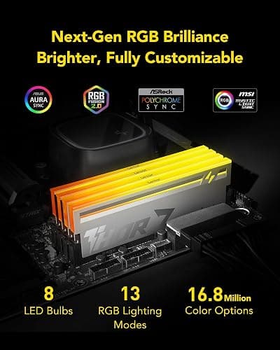 Lexar Thor Z Series RGB DDR5 RAM 32GB Kit (2x16GB) 6000 MHz, DRAM 288-Pin UDIMM Desktop, PC High-Performance Gaming Computer Memory for Intel XMP 3.0/AMD Expo, PMIC/On-die ECC/1.35V thumbnail 4