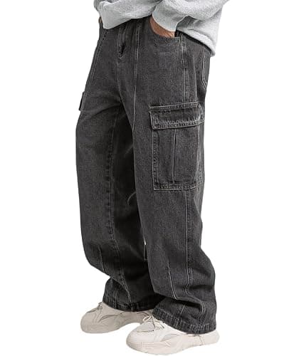 Mens Baggy Jeans for Men Women Y2k Skater Vintage Plain Pants Multiple Pockets Casual Wide Leg Loose Fit Cargo Denim Jeans - Image 1