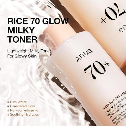 Anua Rice 70 Glow Milky Toner, Non Comedogenic, Korean Skincare, 8.45 fl.oz | Glass & Dewy Skin, Hydrating & Barrier Care, Rice Water, Niacinamide, Ceramides, All Skin Types, Fragrance-Free PICK RICE TONER thumbnail 2